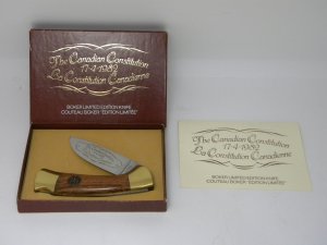 Boker Solingen Germany Wood The Canadian Constitution 17-4-1982 Lockback Knife in Box