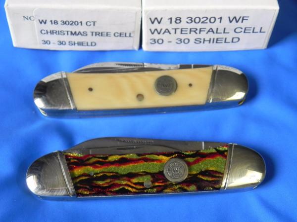 2 Winchester 30-30 Cartridge Series Canittler Pocket Knives with Christmas Tree & Waterfall Handles 2 Winchester 30-30 Cartridge Series Canittler Pocket Knives with Christmas Tree & Waterfall Handles