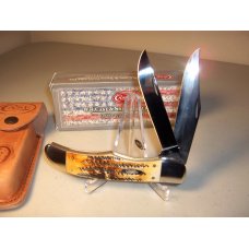 CASE XX - FOLDING HUNTER BURNT BONESTAG #3574 - WITH LEATHER SHEATH - 5 1/4" CLOSED LENGTH CASE XX - FOLDING HUNTER BURNT BONESTAG #3574 - WITH LEATHER SHEATH - 5 1/4" CLOSED LENGTH