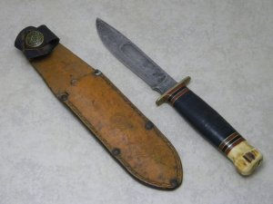 Marbles Gladstone Mich. USA Stacked Leather & Stag Ideal Fixed Blade Sheath Knife *Very Rare Sheath*