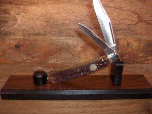CAMILLUS USA - 1998 NKCA CLUB KNIFE - BROWN BONE HANDLES - MIRROR POLISHED BLADES - SERIAL #584