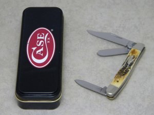 Case XX USA 2004 Genuine Burnt Bone Stag 6.53087 SS Stockman Knife in Tin Box
