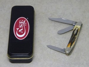 Case XX USA 2004 Genuine Burnt Bone Stag 6.53087 SS Stockman Knife in Tin Box