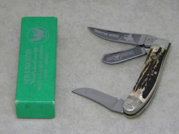 Hen & Rooster Solingen Germany 213DS Stag Quarter Horse Railsplitter Stockman Knife in Box c.1997