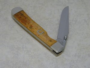 Case XX USA  Bone 6154L Chestnut Bone Trapper Linerlock Knife With Horseshoe Inlay