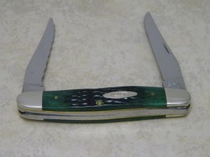 Case XX USA 9 Dot Serrated Blade Green Bone SS Muskrat Knife (Rare)