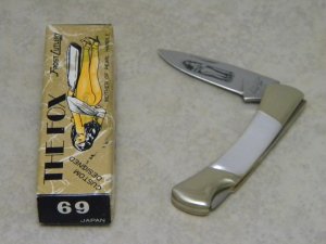 Frost Cutlery Japan Genuine Mother of Pearl "The Fox" Nude Lady Lockback Knife in Box