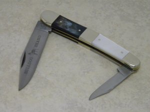 Bulldog Brand Solingen Germany Split Mother of Pearl & Buffalo Horn Large Half Whittler Knife c.2000