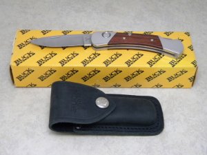 Buck USA Model 500 Rosewood Duke Factory Switchblade Lockback Knife & Pouch in Box c.2002