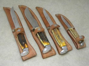 Case XX USA 1976 Stag Razor Edge Fixed Blade Sheath Knife Set - 523-5", 516-5", 5 Finn, and M5F