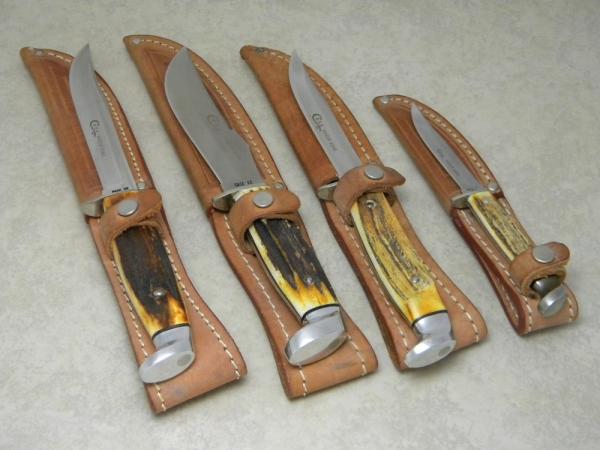 Case XX USA 1976 Stag Razor Edge Fixed Blade Sheath Knife Set - 523-5", 516-5", 5 Finn, and M5F Case XX USA 1976 Stag Razor Edge Fixed Blade Sheath Knife Set - 523-5", 516-5", 5 Finn, and M5F