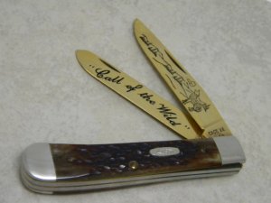 Case XX USA 5 Dot (1985) Bone 6254 "Call of the Wild" Trapper Knife with Gold Blades