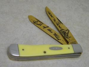 Case XX USA 5 Dot (1985) Yellow 3254 "Call of the Wild" Trapper Knife with Gold Blades