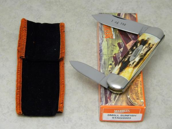 Marbles M.S.A. Co. 03 Gladstone, Mich USA Genuine Stag Small Sunfish Knife in Box c.2003 Marbles M.S.A. Co. 03 Gladstone, Mich USA Genuine Stag Small Sunfish Knife in Box c.2003