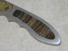 Custom FORTHOFER Whitefish, Mont. Metal with Rams Horn Inlay Fixed Blade Knife with Leather Sheath 