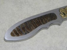 Custom FORTHOFER Whitefish, Mont. Metal with Rams Horn Inlay Fixed Blade Knife with Leather Sheath 