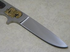 Custom FORTHOFER Whitefish, Mont. Metal with Rams Horn Inlay Fixed Blade Knife with Leather Sheath 