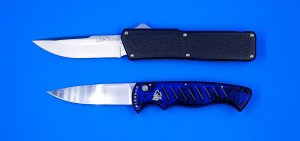 Piranha Blue P-1 Pocket 3.2" 154CM & Lightning OTF 3.25" 440C Automatic Pocket Knives Used Free Ship
