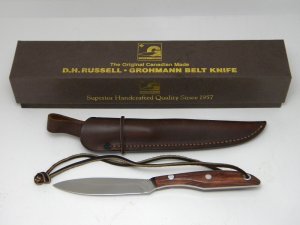 D.H. Russell #2 Stainless Made in Canada Wood Fixed Blade Grohmann Belt Knife in Box