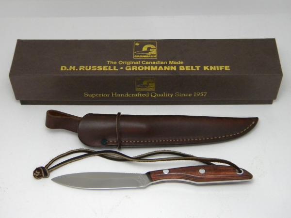D.H. Russell #2 Stainless Made in Canada Wood Fixed Blade Grohmann Belt Knife in Box D.H. Russell #2 Stainless Made in Canada Wood Fixed Blade Grohmann Belt Knife in Box