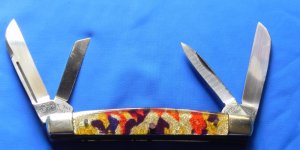 Vintage Buck Creek Bear & Bull Congress pocketknife multi color patch (gold base blue & red) handles