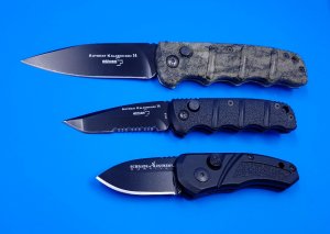 Boker Mossy Oak Camo 74 & Mini 73 Kalashnikovs + Schrade Cali-legal Automatic Pocket Knives Used