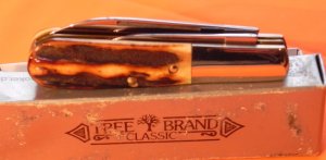 Vintage Boker (Tree Brand Classic) 2 Blade Barlow with Presentation Stag Handles! NOS with Orig Box