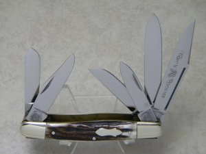 Fight'n Rooster Frank Buster Celebrated Cutlery Germany Stag 6 Blade Stockman Knife