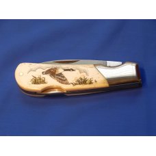 Vintage Frost Single Blade Lock back knife with Highly Detailed Scrimshaw Canadian Goose scene -NOS Vintage Frost Single Blade Lock back knife with Highly Detailed Scrimshaw Canadian Goose scene -NOS