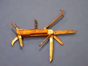 Antique J A Henckels Farriers / Camping / Survival knife w/ Stag Handles -9 Blades/Tools - RARE ONE!