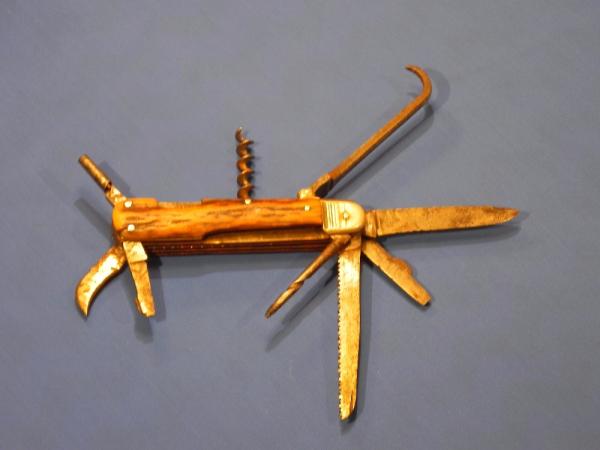 Antique J A Henckels Farriers / Camping / Survival knife w/ Stag Handles -9 Blades/Tools - RARE ONE!