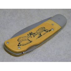 Schrade + USA SC504 Buck Deer Scrimshaw Yellow Micarta Large Lockback Knife c.1981 Schrade + USA SC504 Buck Deer Scrimshaw Yellow Micarta Large Lockback Knife c.1981