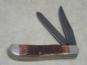 Parker - Edwards Alabama, USA Bone Mini Trapper with Genuine Damascus Blades