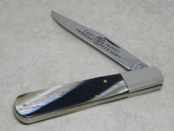 Smoky Mountain Knife Works "Chief Paduke Paducah Kentucky" Buffalo Horn Daddy Barlow Knife Smoky Mountain Knife Works "Chief Paduke Paducah Kentucky" Buffalo Horn Daddy Barlow Knife