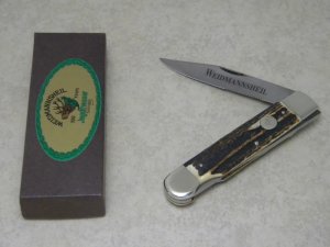 Weidmannsheil Solingen Germany Genuine Stag Partial Serrated Large Lockback Knife in Box
