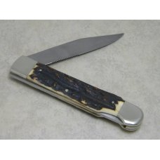 Weidmannsheil Solingen Germany Genuine Stag Partial Serrated Large Lockback Knife in Box Weidmannsheil Solingen Germany Genuine Stag Partial Serrated Large Lockback Knife in Box