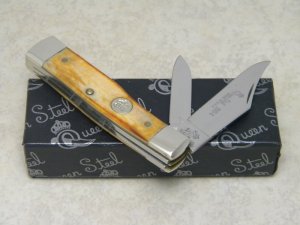 Queen Cutlery Co. Made in USA Smooth Bone Queen Steel BB4 Gunstock Knife in Box c.1992