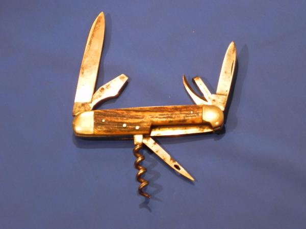 Early J A Henckels 6 Blade Multi-use Tool. Pocket Worn Smooth Stag Worksman Pocket Knife- RARE ONE! Early J A Henckels 6 Blade Multi-use Tool. Pocket Worn Smooth Stag Worksman Pocket Knife- RARE ONE!