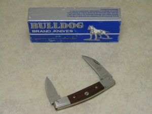 Bulldog Brand Pit Bulls Wood 2 Blade Congress Knife in Box
