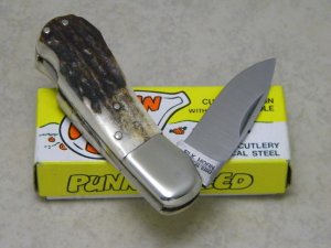Taylor Cutlery Japan Elk Horn Surgical 1980 Stag Punkin Seed Lockback Knife in Box