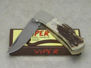 Taylor Cutlery Japan Elk Horn Surgical 1980 Stag Viper Lockback Knife in Box