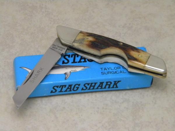 Taylor Cutlery Japan Elk Horn Surgical 1980 Stag Shark Easy Open Knife in Box Taylor Cutlery Japan Elk Horn Surgical 1980 Stag Shark Easy Open Knife in Box