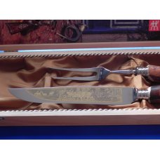 Zwilling J A Henckels Carving Knife w/ Elk Wildlife Blade Etch + Serving Fork & Premium Stag Handles