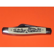 Vintage Schrade Scrimshaw Limited Edition 3 Blade Stockman (505SC) w Dog Retrieving Duck Scene - NOS Vintage Schrade Scrimshaw Limited Edition 3 Blade Stockman (505SC) w Dog Retrieving Duck Scene - NOS