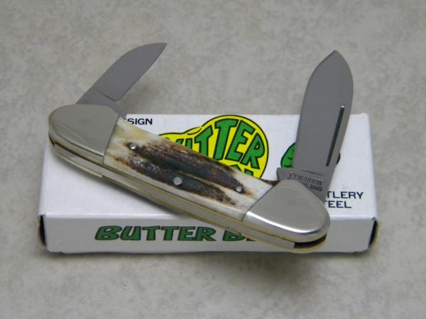 Taylor Cutlery Japan Elk Horn Surgical 1980 Stag Butter Bean Mini Canoe Knife in Box