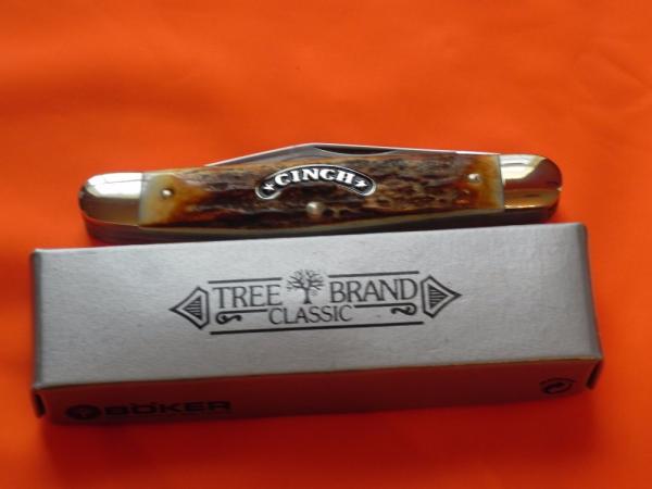 Boker "Cinch" Mdl# 7474ST with flawless Premium Stag handles, Cinch w/ Stars Shield & Frosted Blade Boker "Cinch" Mdl# 7474ST with flawless Premium Stag handles, Cinch w/ Stars Shield & Frosted Blade
