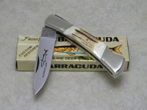 Frost Cutlery Japan Genuine Deer Stag Barracuda Lockback Knife in Box