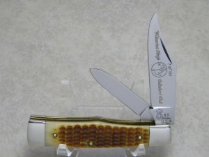 Queen Cutlery Co. Made in USA Jigged Bone Gunstock Knife Wolverine Knife Collectors Club c.1983
