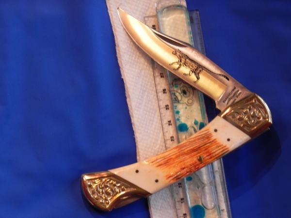 Vintage Parker IMAI K-139 Large Lockback Hunting Knife w/ Wildlife Mountain Lion Blade Etching - NOS Vintage Parker IMAI K-139 Large Lockback Hunting Knife w/ Wildlife Mountain Lion Blade Etching - NOS