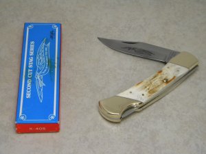 Parker & Son Chattanooga, TN K405 Japan Second Cut Stag Large Lockback Knife in Box